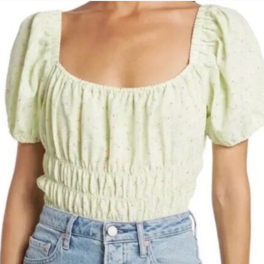 Elodie Lime & Pink Floral Puff Sleeve Crop Top